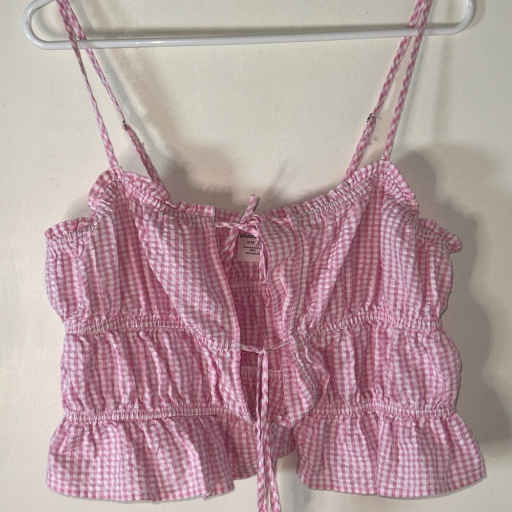 No Boundaries Pink Gingham Crop Top